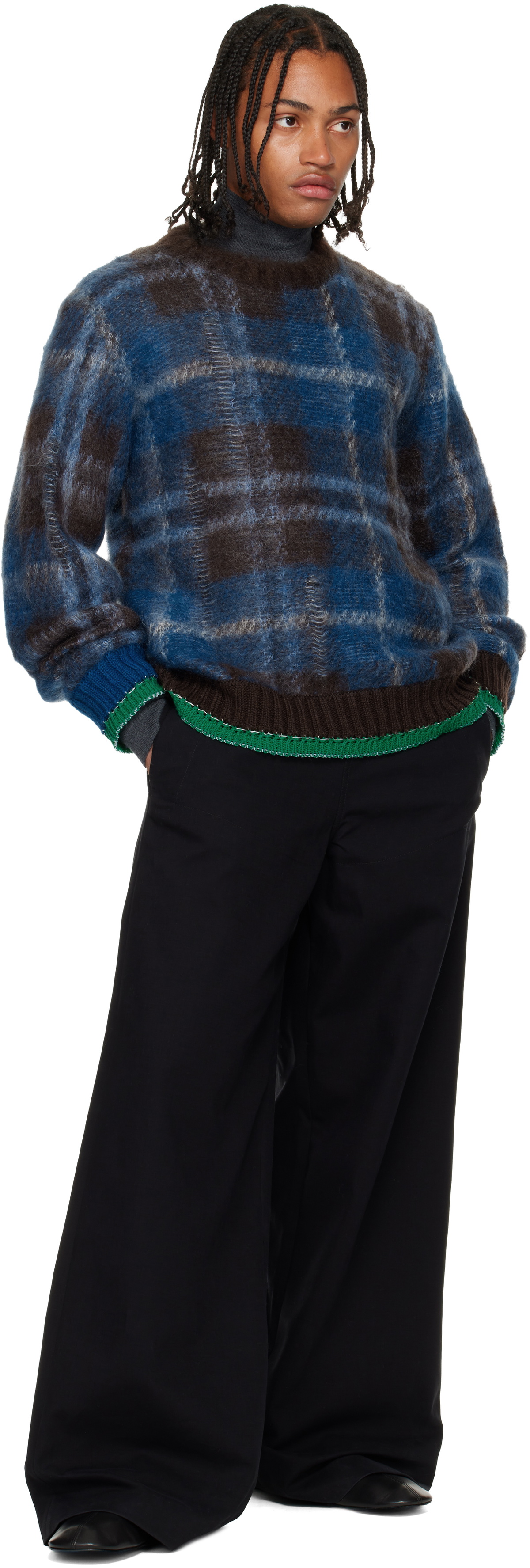 sacai Brown & Blue Plaid Mohair Sweater