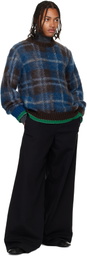 sacai Brown & Blue Plaid Mohair Sweater