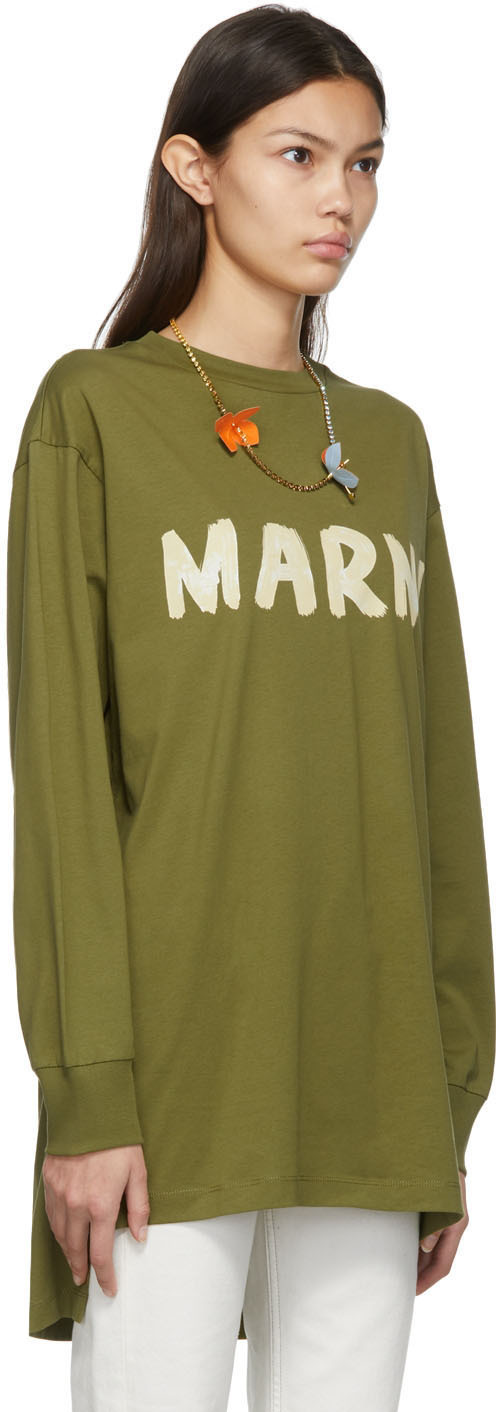 Marni Khaki Logo Print T-Shirt Marni