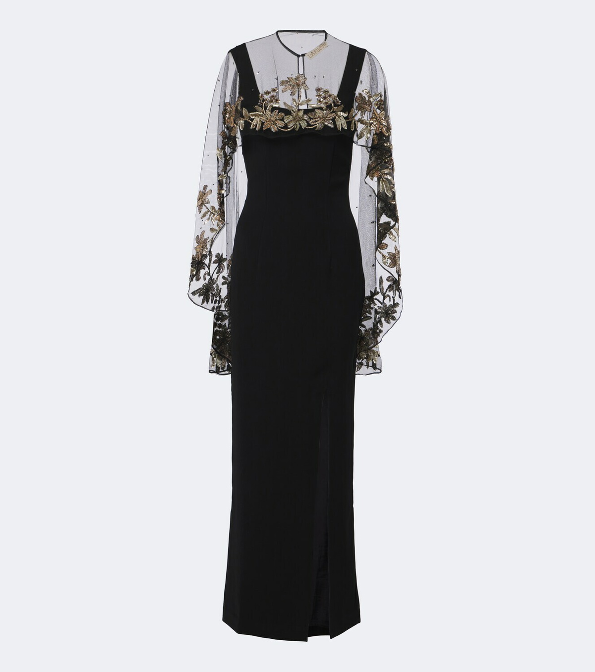 Là Fuori Floral sequined caped gown