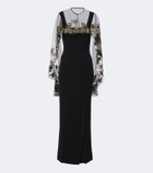Là Fuori Floral sequined caped gown
