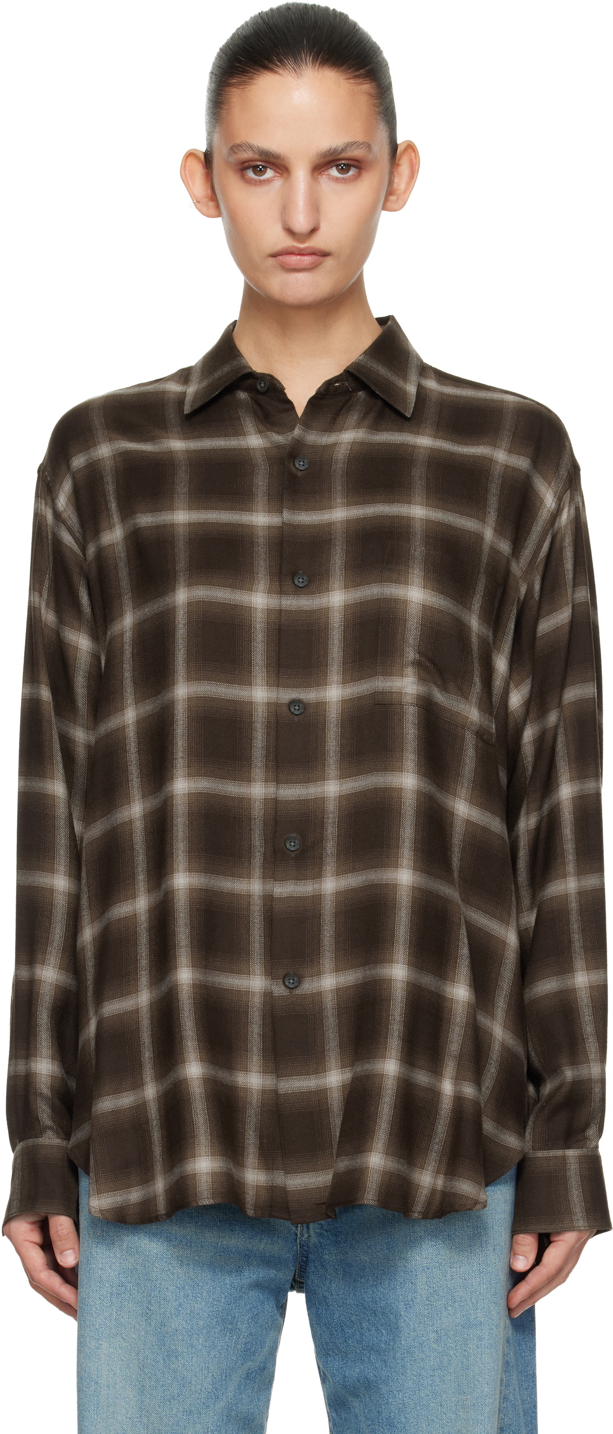 ssstein Brown Check Oversized LS Shirt
