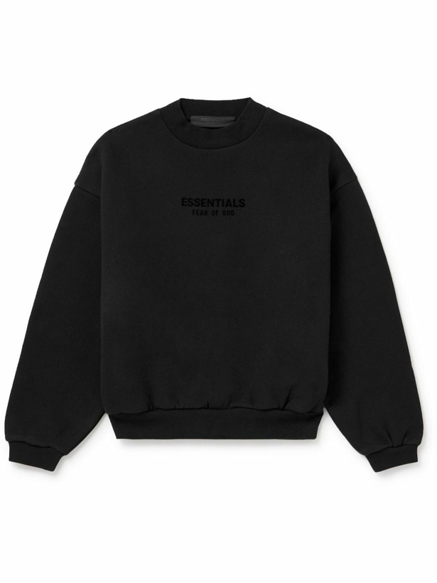 Photo: Fear of God Essentials Kids - Logo-Flocked Cotton-Blend Jersey Sweatshirt - Black