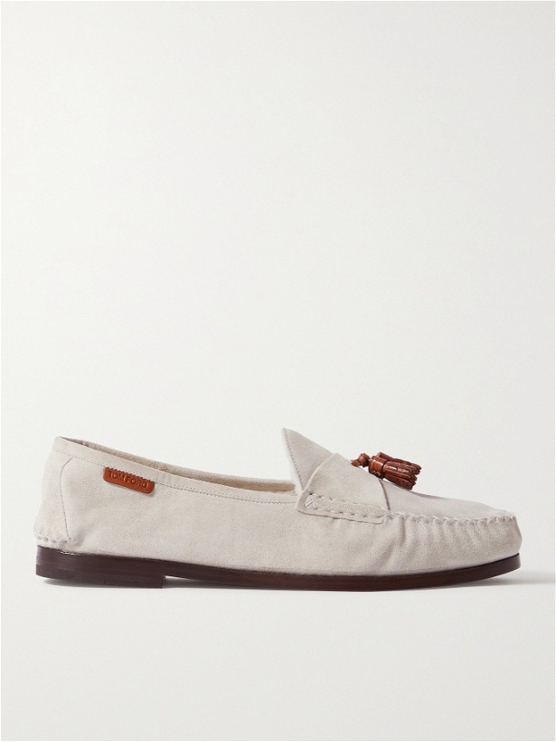 Photo: TOM FORD - Berwick Shearling-Lined Tasselled Suede Loafers - White