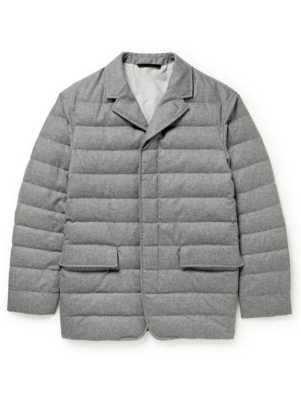 Photo: Ermenegildo Zegna - Leather-Trimmed Quilted Cashmere-Blend Down Jacket - Gray
