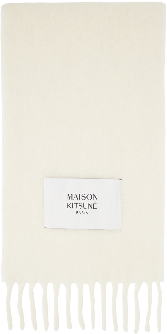 Maison Kitsuné Off-White Fringed Scarf