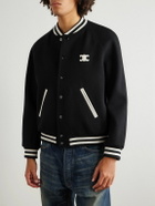 CELINE - Teddy Triomphe Leather-Trimmed Wool-Blend Varsity Jacket - Black