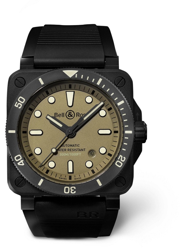 Photo: BELL & ROSS - BR 03-92 Diver Military Limited Edition Automatic 42mm Ceramic and Rubber Watch, Ref. No. BR0392-D-KA-CE/SRB