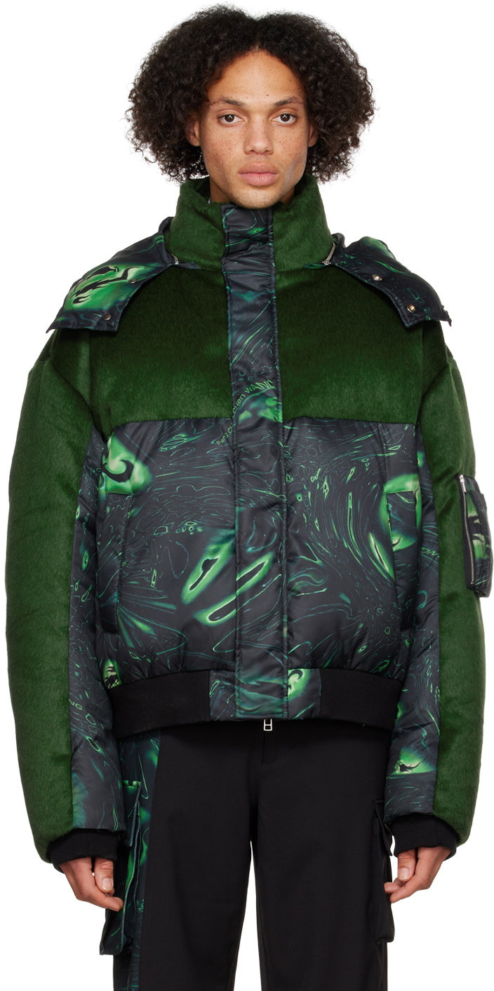 Feng Chen Wang Black & Green Lacquerware Down Jacket Feng Chen Wang