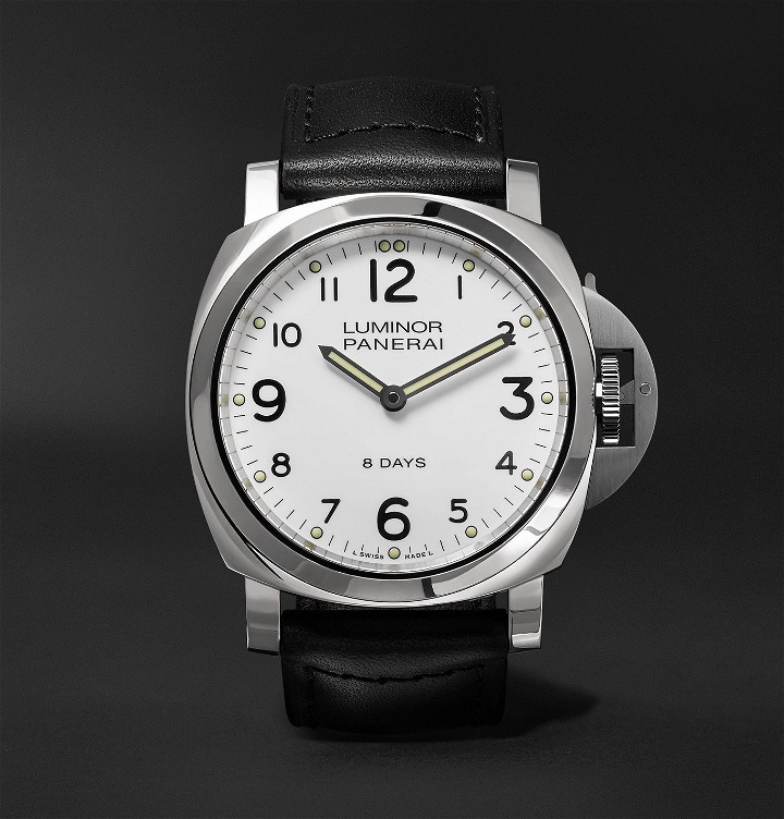 Photo: Panerai - Luminor Base 8 Days Acciaio 44mm Stainless Steel and Leather Watch - Black