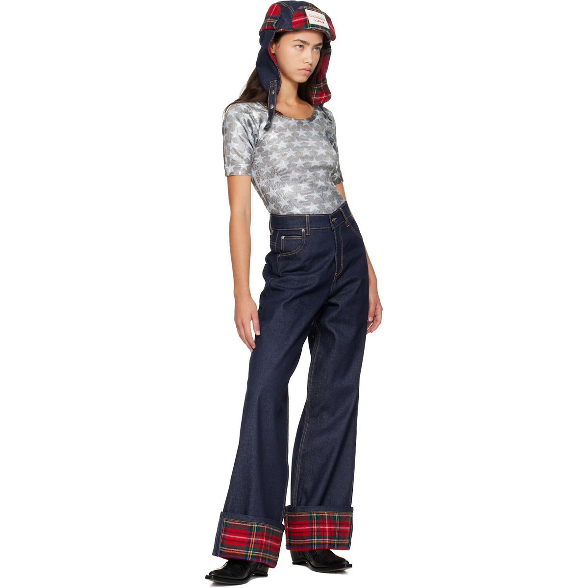 Charles Jeffrey LOVERBOY Navy Scarf Wide Jeans