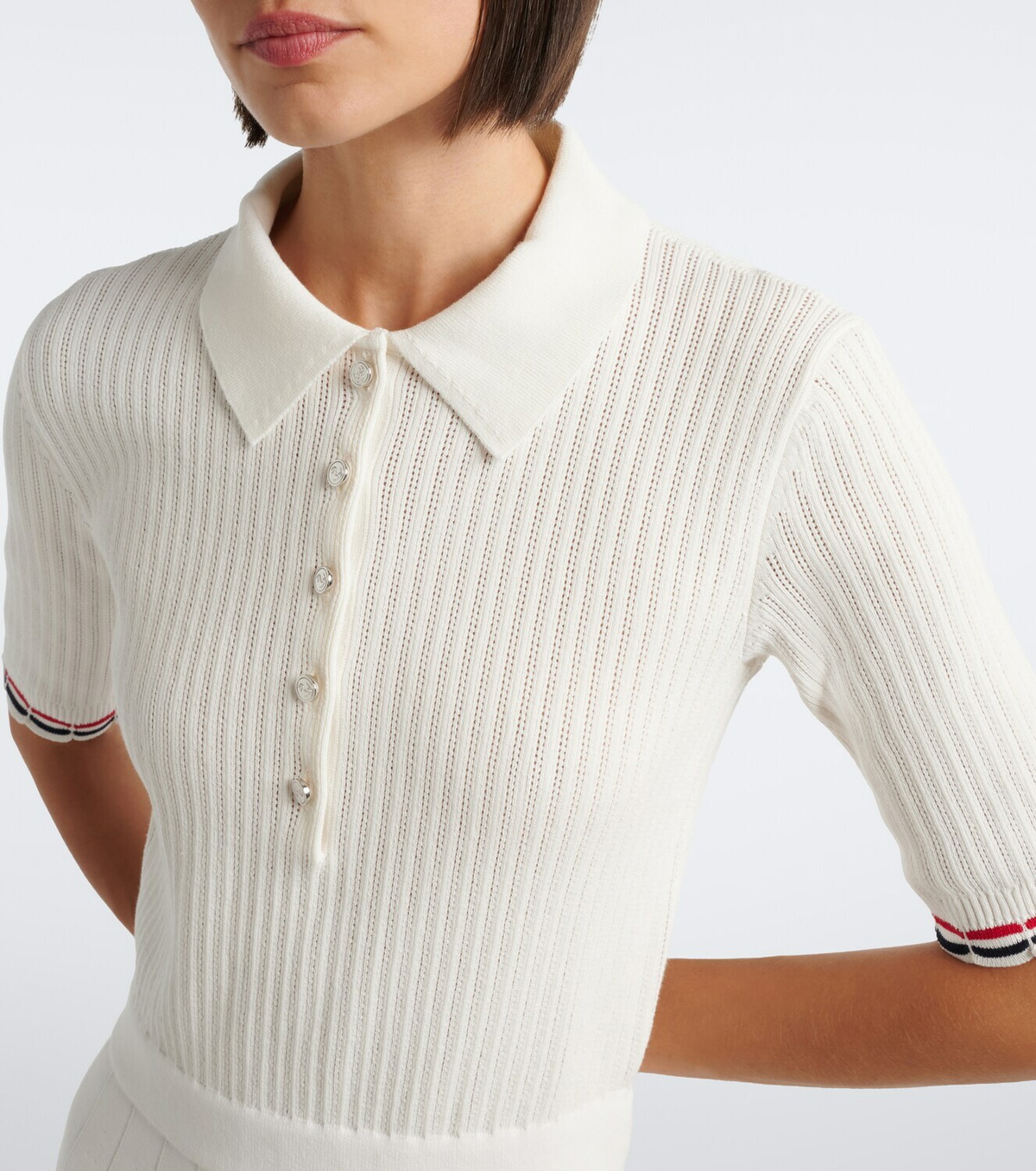 Thom Browne Ribbed-knit pointelle cotton polo dress