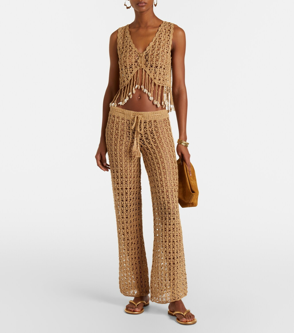 Anna Kosturova Crochet fringed cotton crop top