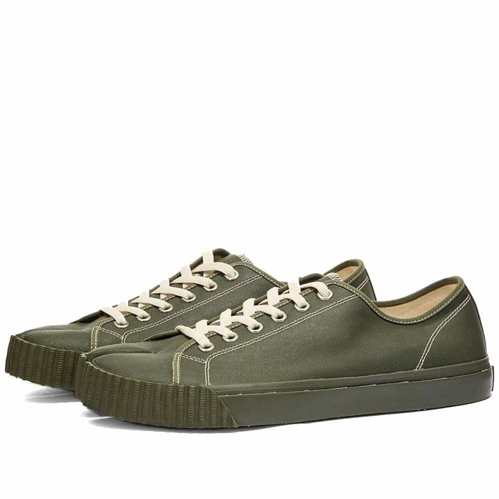 Photo: Maison Margiela Men's Tabi Low Rubberised Sneakers in Dark Green