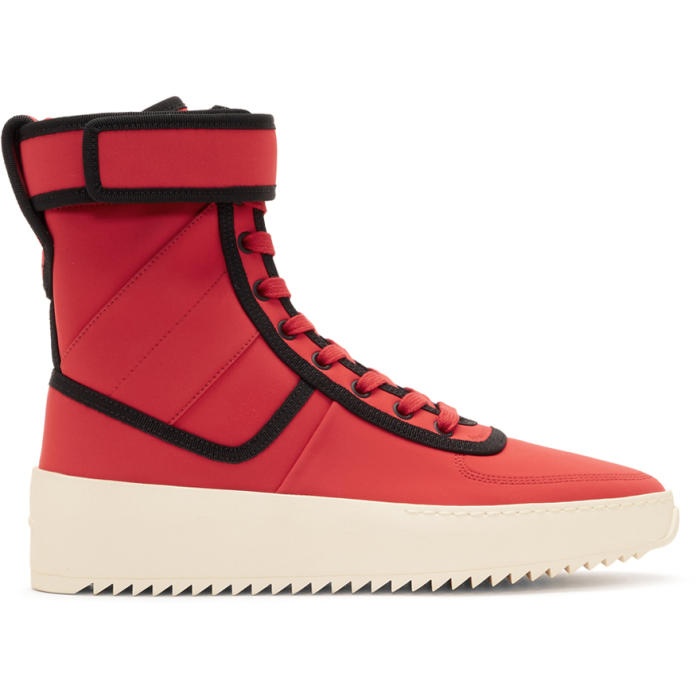 Photo: Fear of God Red and Black Military High-Top Sneakers
