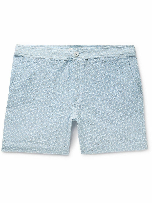 Photo: SMR Days - Pines Straight-Leg Embroidered Cotton-Voile Shorts - Blue