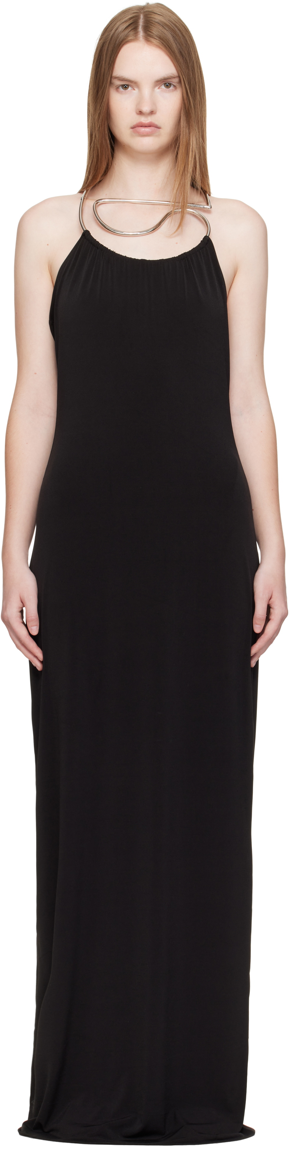 Coperni Black Logo Necklace Maxi Dress
