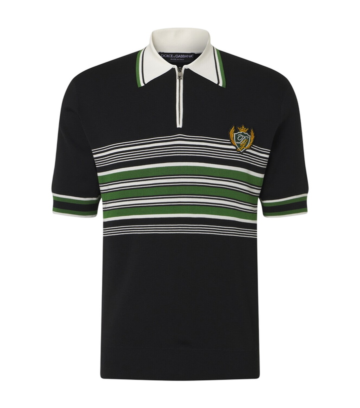 Photo: Dolce&Gabbana Embroidered striped silk and cotton polo shirt