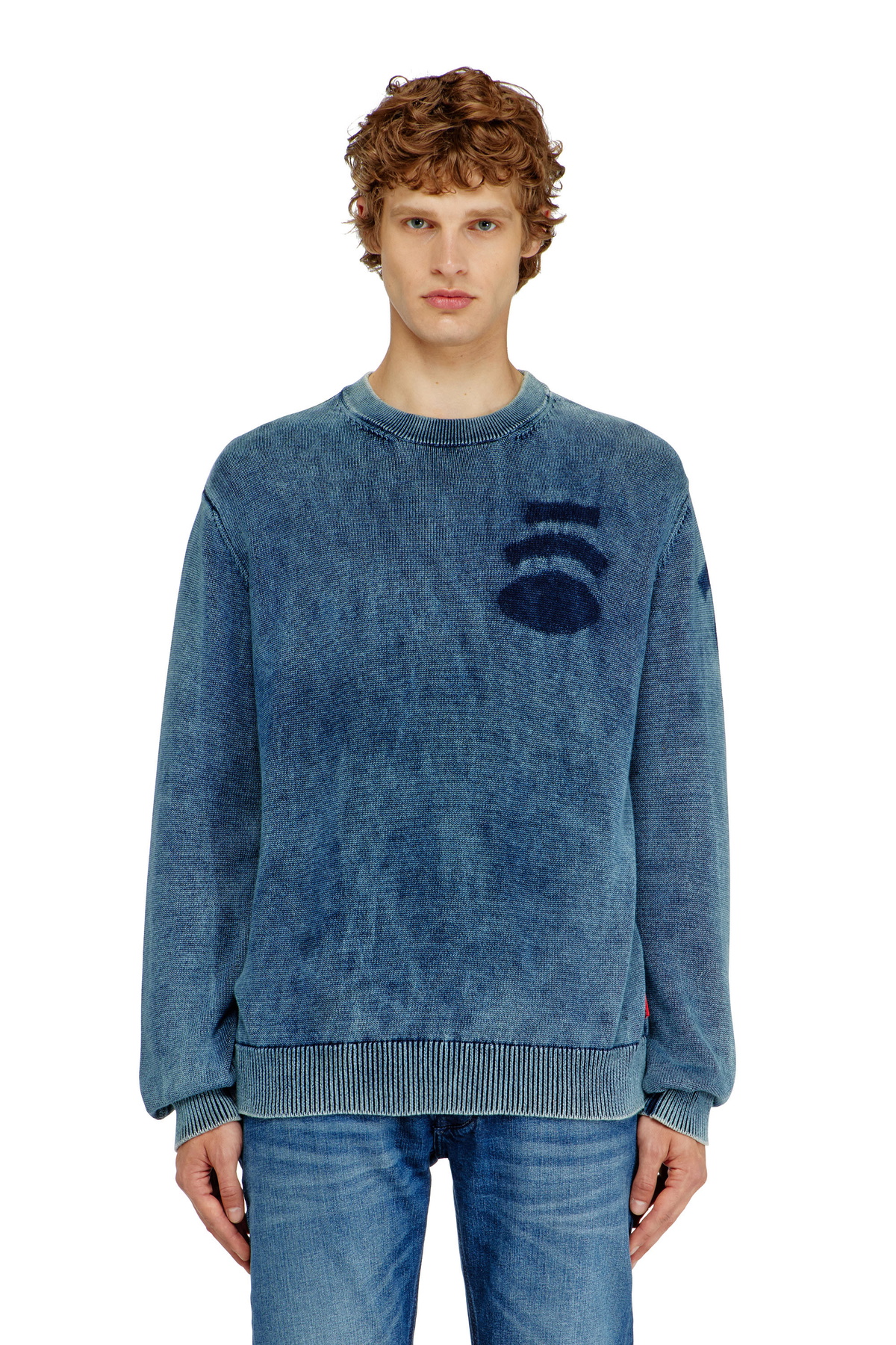 Diesel Denim-look jumper with patch effects - Knitwear Mens in Blue