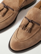 Brunello Cucinelli - Tasselled Braided Leather-Trimmed Suede Loafers - Brown