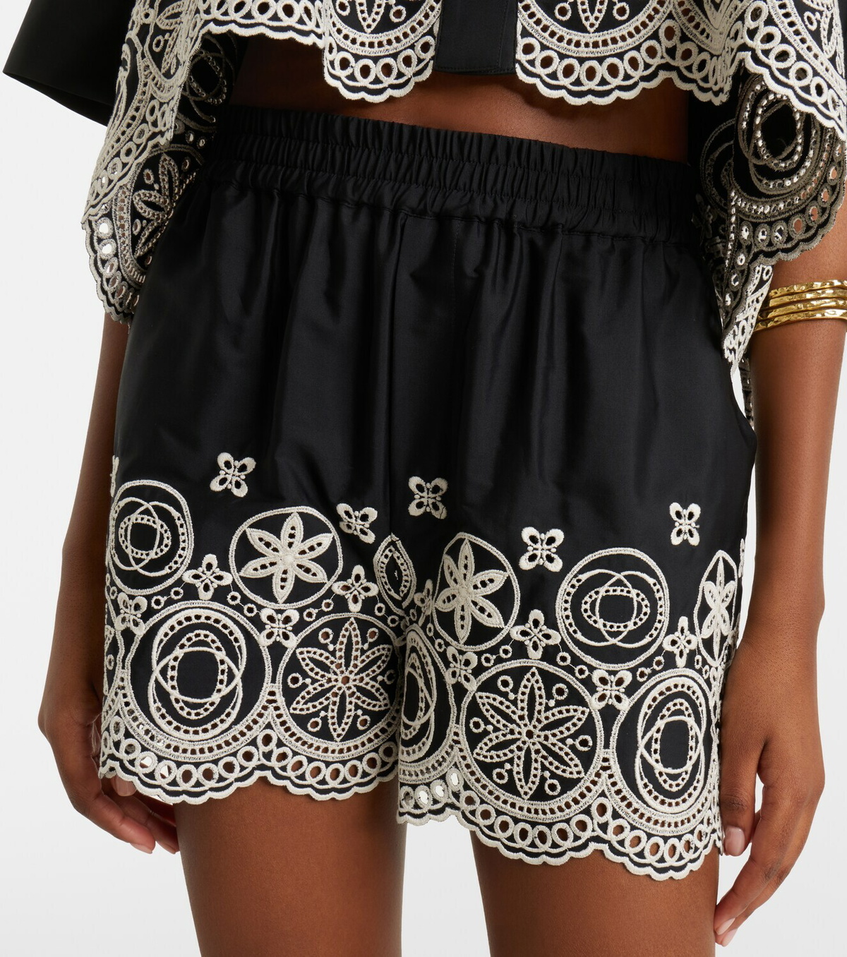 La DoubleJ Pull-Up embroidered cotton shorts
