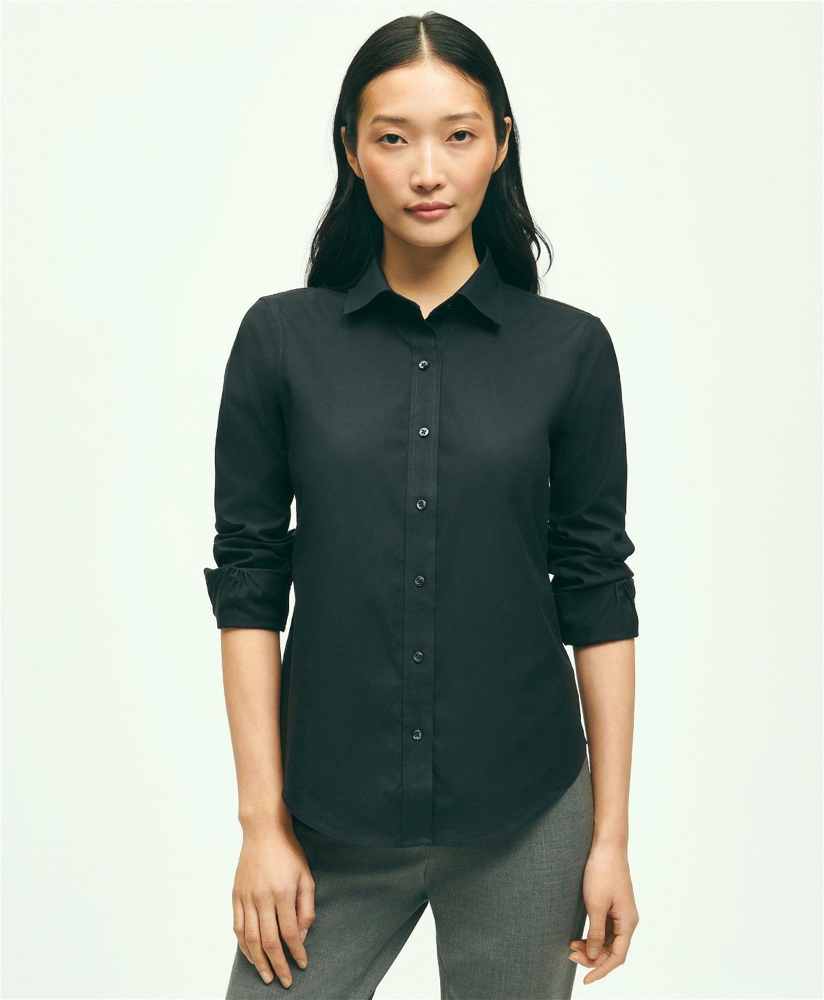 Photo: Brooks Brothers Women's Fitted Non-Iron Stretch Supima Cotton Dress Shirt | Black