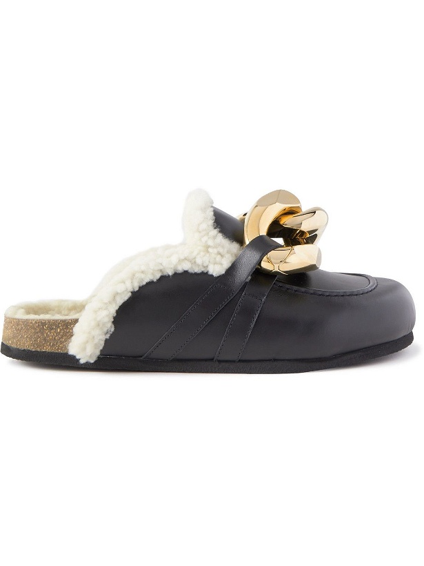 Photo: JW Anderson - Embellished Shearling-Lined Leather Loafers - Black