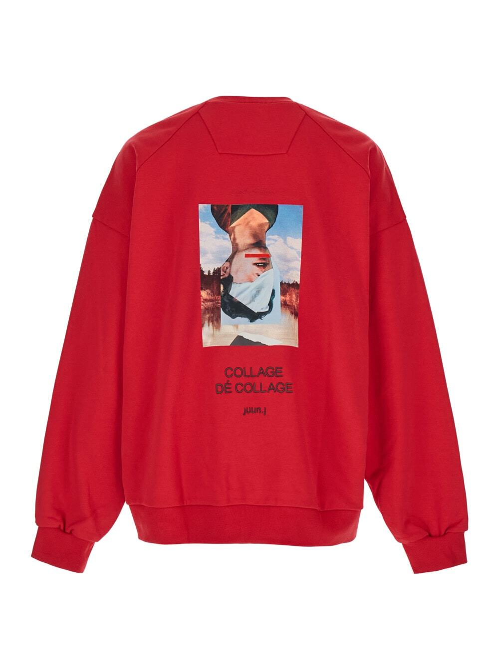 Juun.J Red Oversized Sweatshirt With Graphic Print In Cotton Man