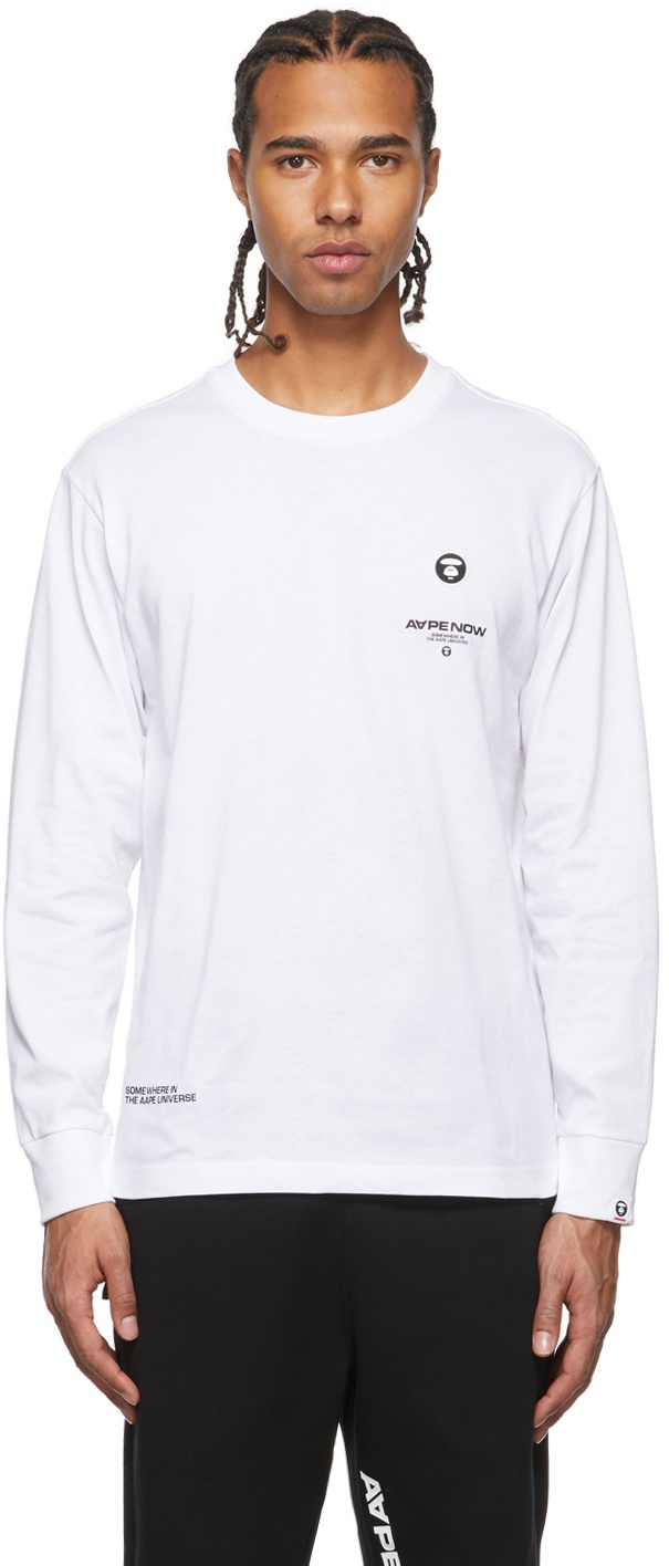 AAPE by A Bathing Ape White Logo Long Sleeve T-Shirt AAPE by A