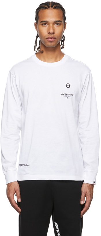 Photo: AAPE by A Bathing Ape White Logo Long Sleeve T-Shirt