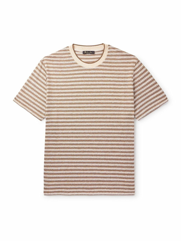 Photo: Loro Piana - Elvo Striped Silk and Linen-Blend T-Shirt - Brown