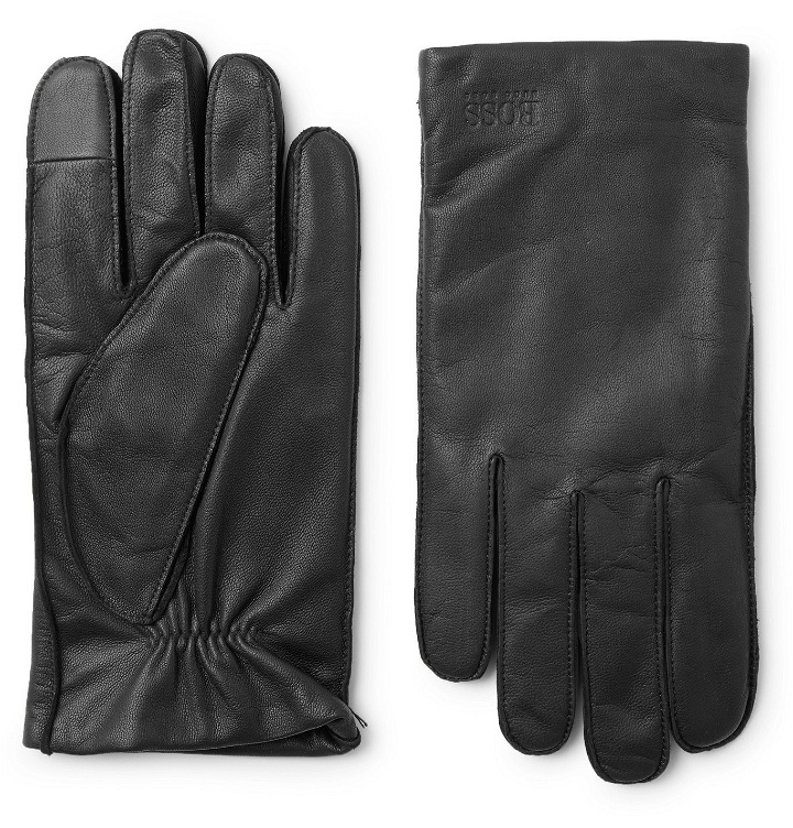 Photo: Hugo Boss - Logo-Debossed Leather Gloves - Black