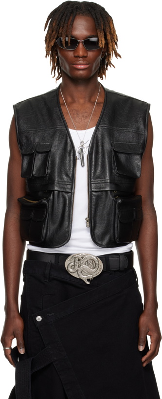 Photo: LU'U DAN Black Cargo Faux-Leather Vest
