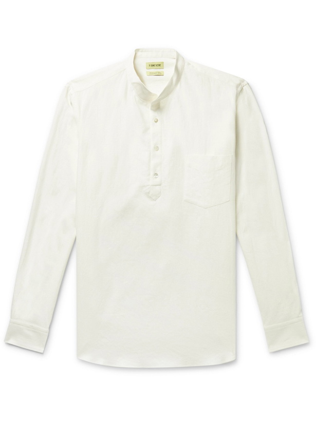 Photo: DE BONNE FACTURE - Grandad-Collar Linen and Cotton-Blend Half-Placket Shirt - Neutrals