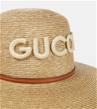 Gucci Leather-trimmed raffia sun hat