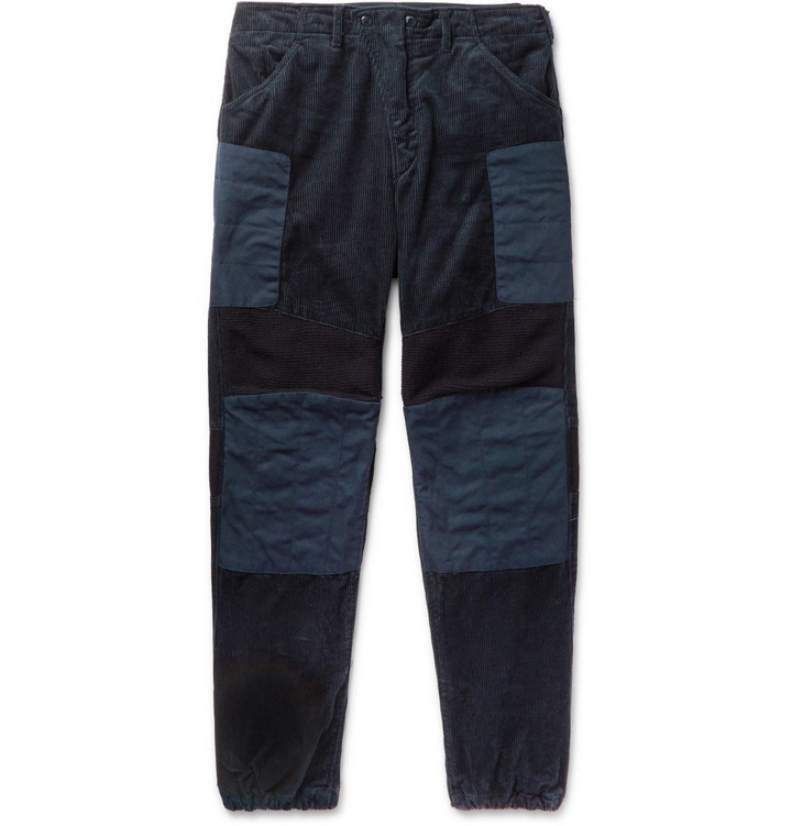 Photo: Engineered Garments - Patchwork Wide-Leg Cotton-Corduroy, Ribbed Wool and Canvas Trousers - Men - Navy