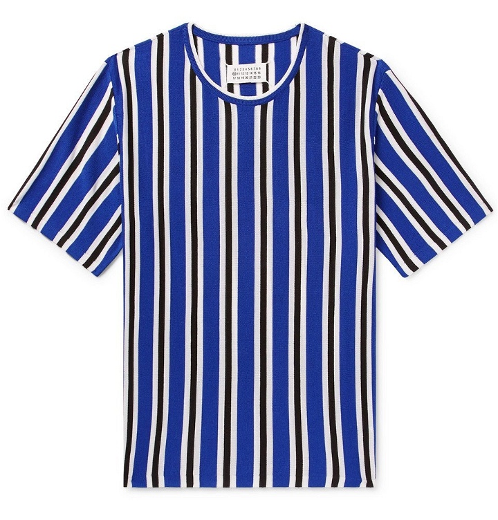 Photo: Maison Margiela - Striped Knitted Wool-Blend T-Shirt - Men - Blue