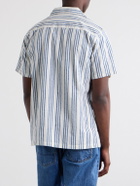 Drake's - Camp-Collar Striped Cotton-Poplin Shirt - Blue