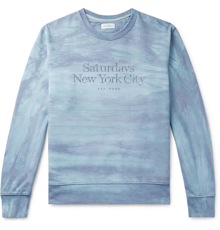 Photo: Saturdays NYC - Bowery Logo-Embroidered Mineral-Washed Loopback Cotton-Jersey Sweatshirt - Blue
