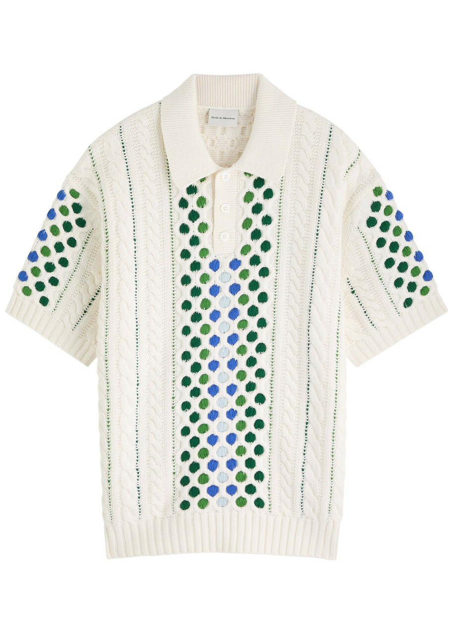 DRÔLE DE Monsieur Brode Patterned-intarsia Cotton-knit Polo Shirt Cream