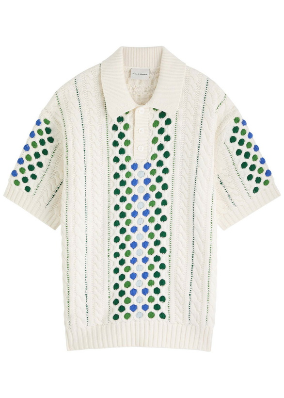 Photo: DRÔLE DE Monsieur Brode Patterned-intarsia Cotton-knit Polo Shirt Cream