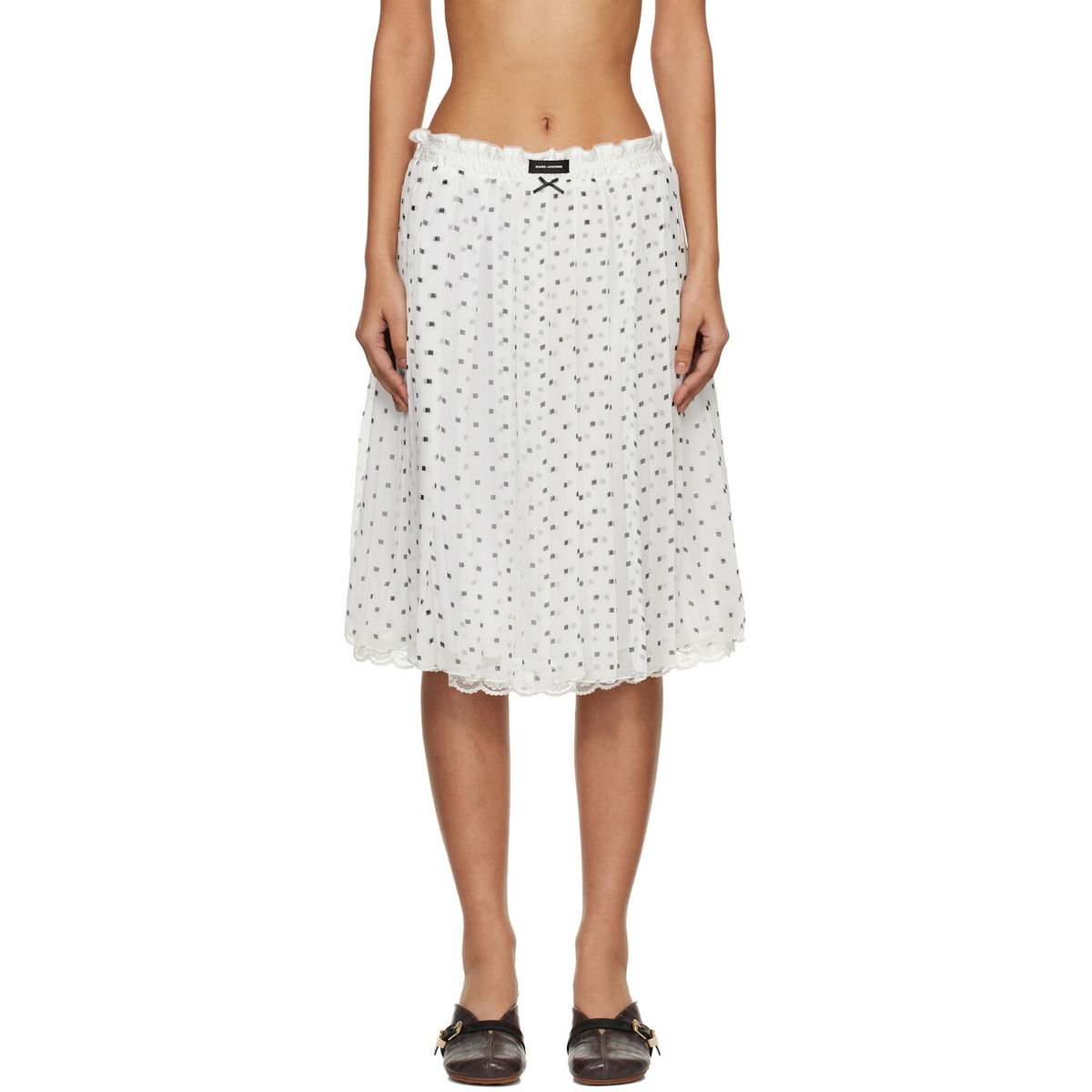 Marc Jacobs White Layered Crinkle Chiffon Midi Skirt
