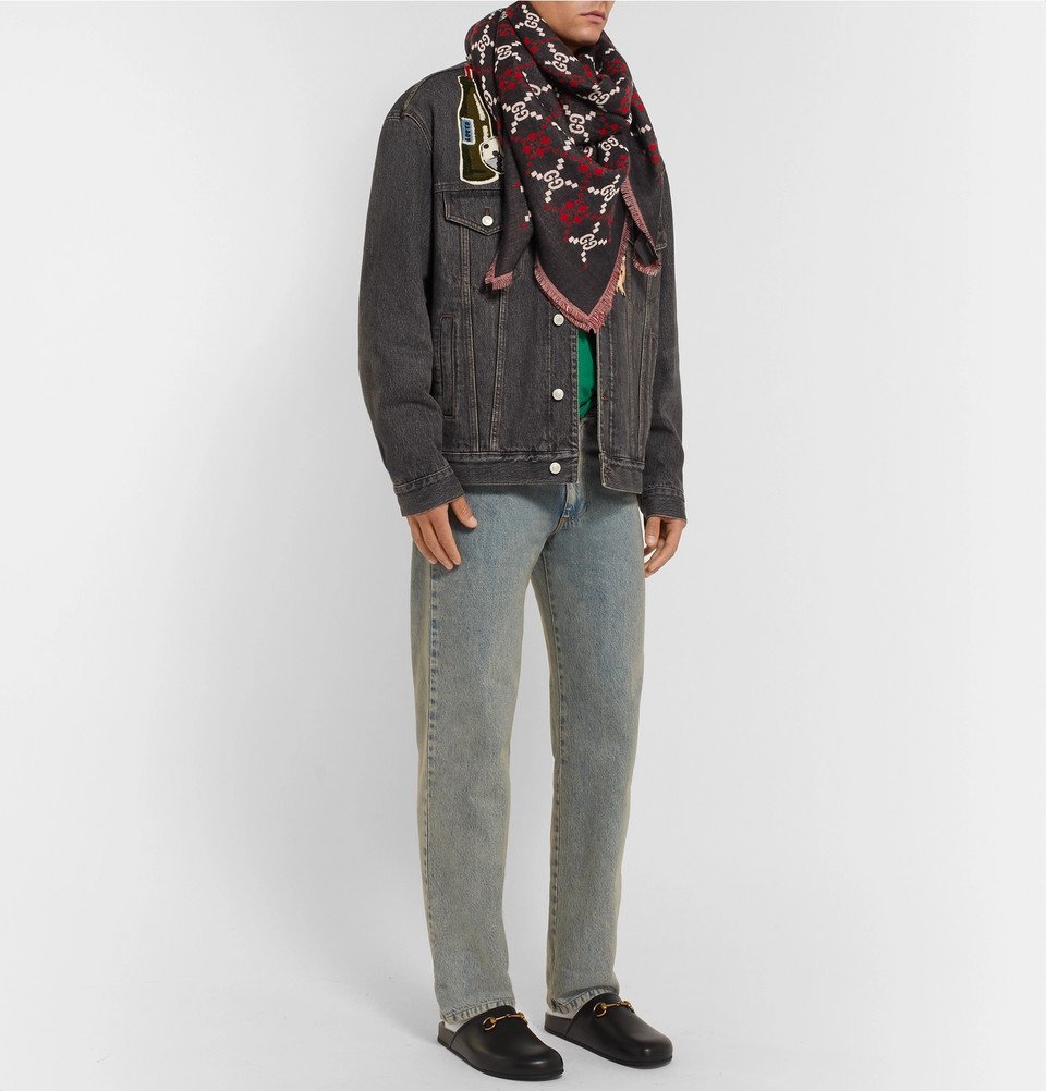 Gucci Fringed logo-jacquard Wool Scarf - Men - Black Scarves