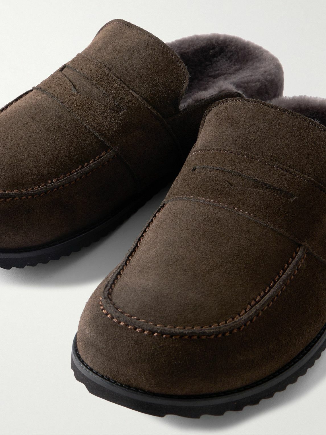 Mr P. - David Shearling-Lined Suede Slippers - Brown