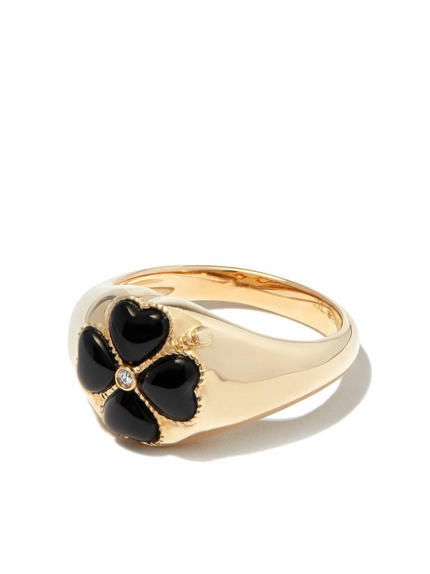 Photo: Yvonne Léon 9K Yellow Gold Onyx Flower Diamond Signet Ring