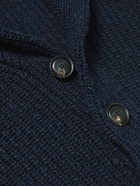 Brunello Cucinelli - Shawl-Collar Ribbed Cotton and Linen-Blend Cardigan - Blue