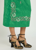 Erdem Embellished Crinkled Satin Midi Pencil Skirt Green