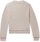 Marni - Stripe-Trimmed Logo-Intarsia Ribbed Cotton Sweater - Neutrals