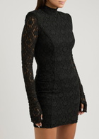 Rotate Sunday Lace-up Lace Mini Dress Black