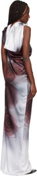 Jean Paul Gaultier Gray & Red 'The Draped Blurry Roses' Maxi Dress